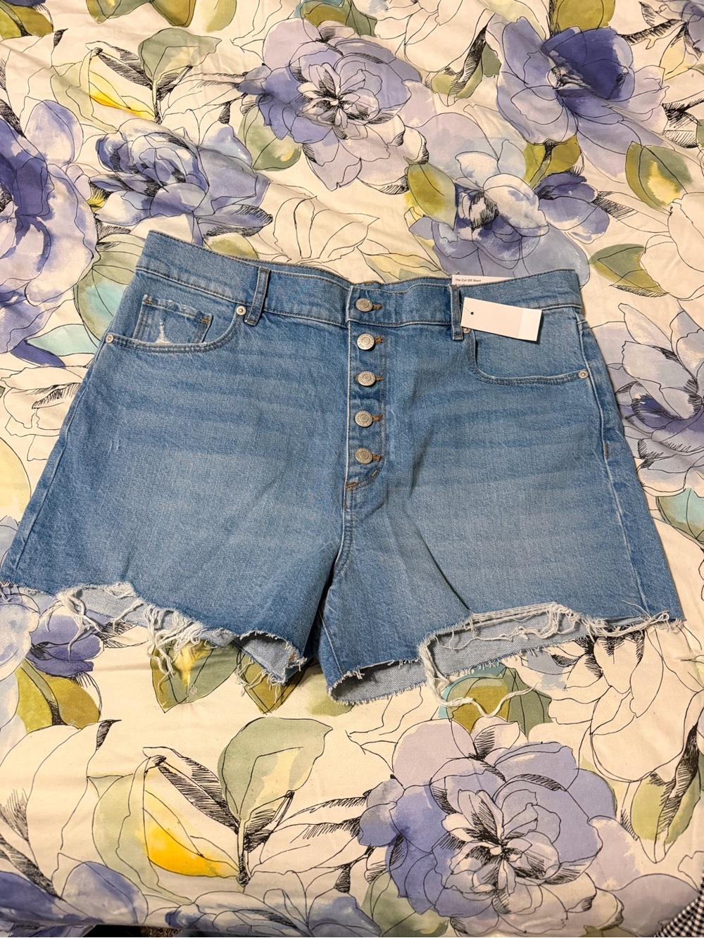 LOFT Classic High-Rise Light Blue Denim Shorts with Button Fly